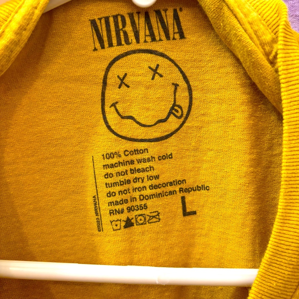 NIRVANA Yellow Tee T-Band 100% Cotton Shirt Purple Orange Black Graphic NWT L - Picture 4 of 5
